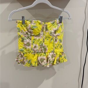 Yellow Floral Peplum Bustier Top